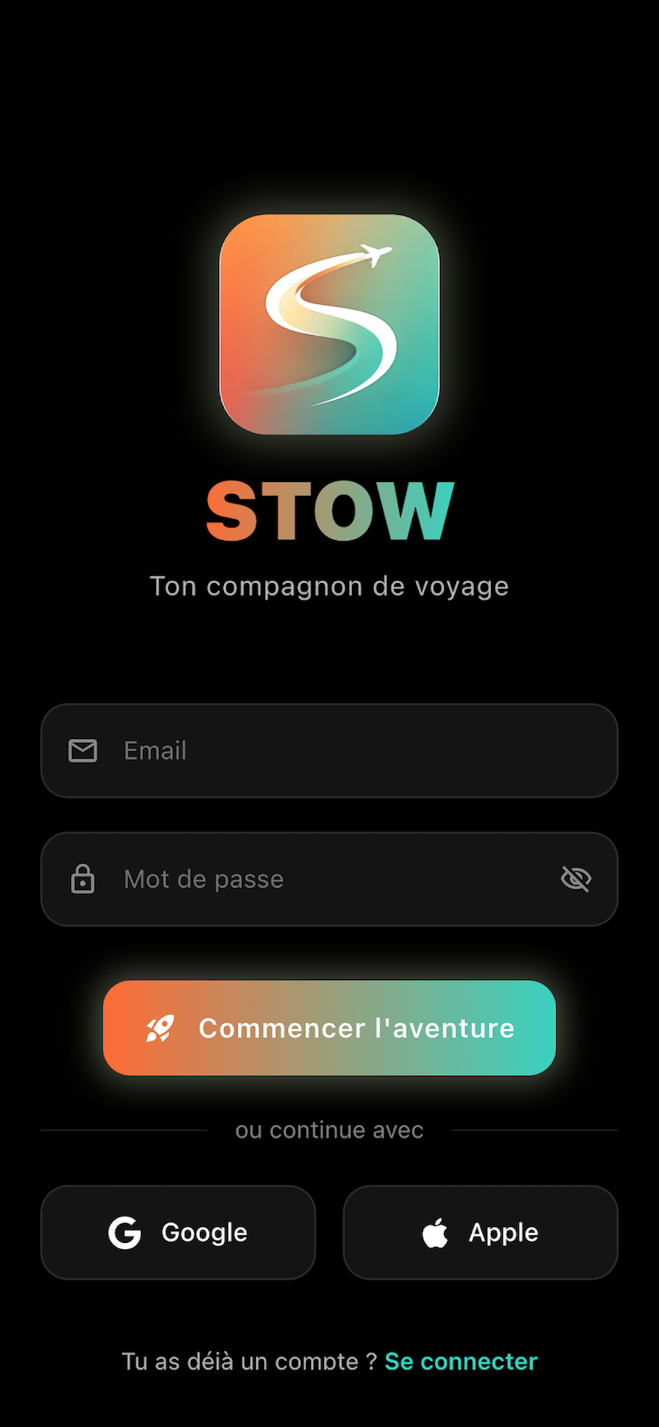 Capture d'écran Stow — liste des voyages