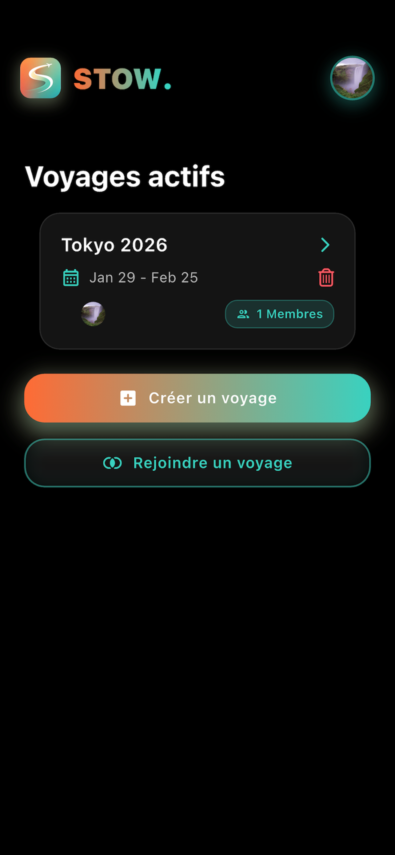 Capture d'écran Stow — détail d'un voyage