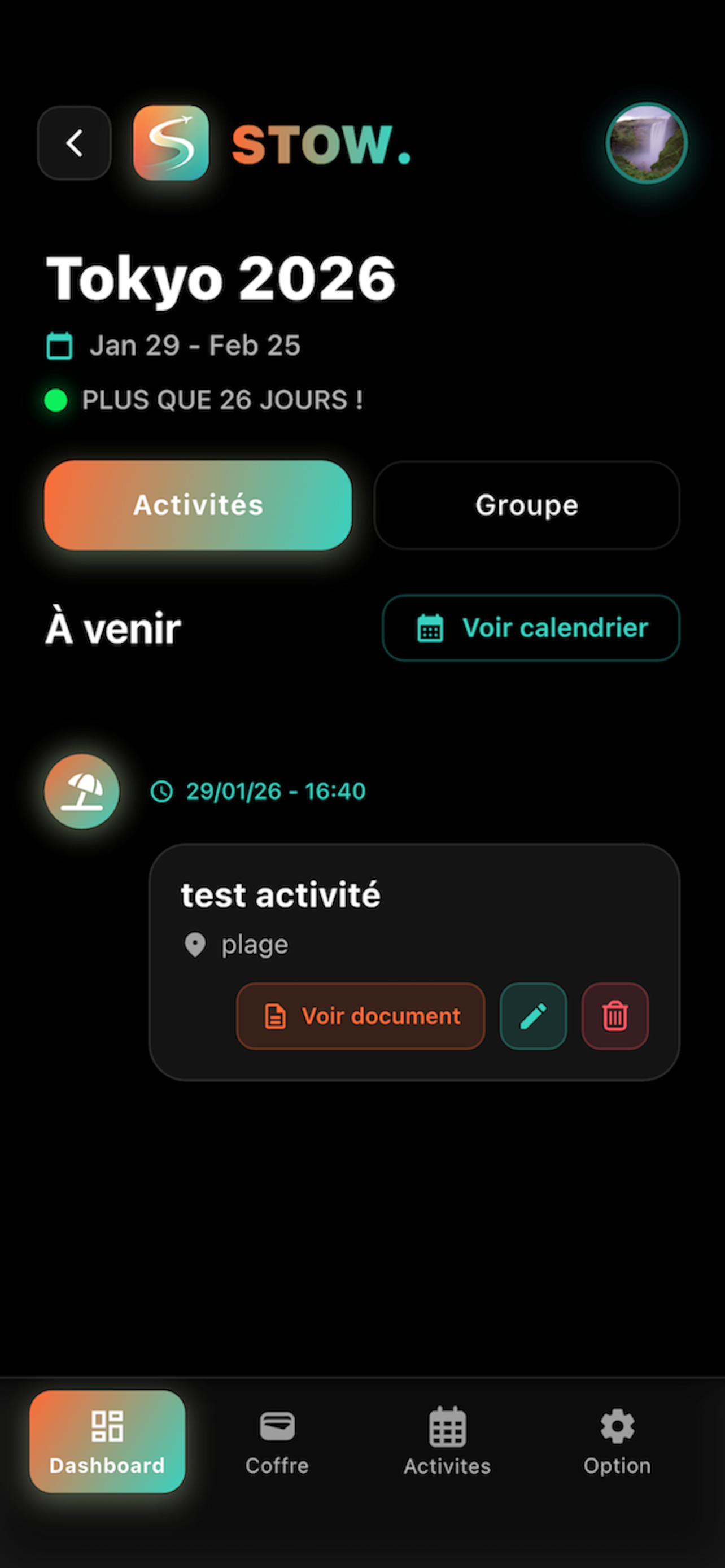 Capture d'écran Stow — documents du voyage